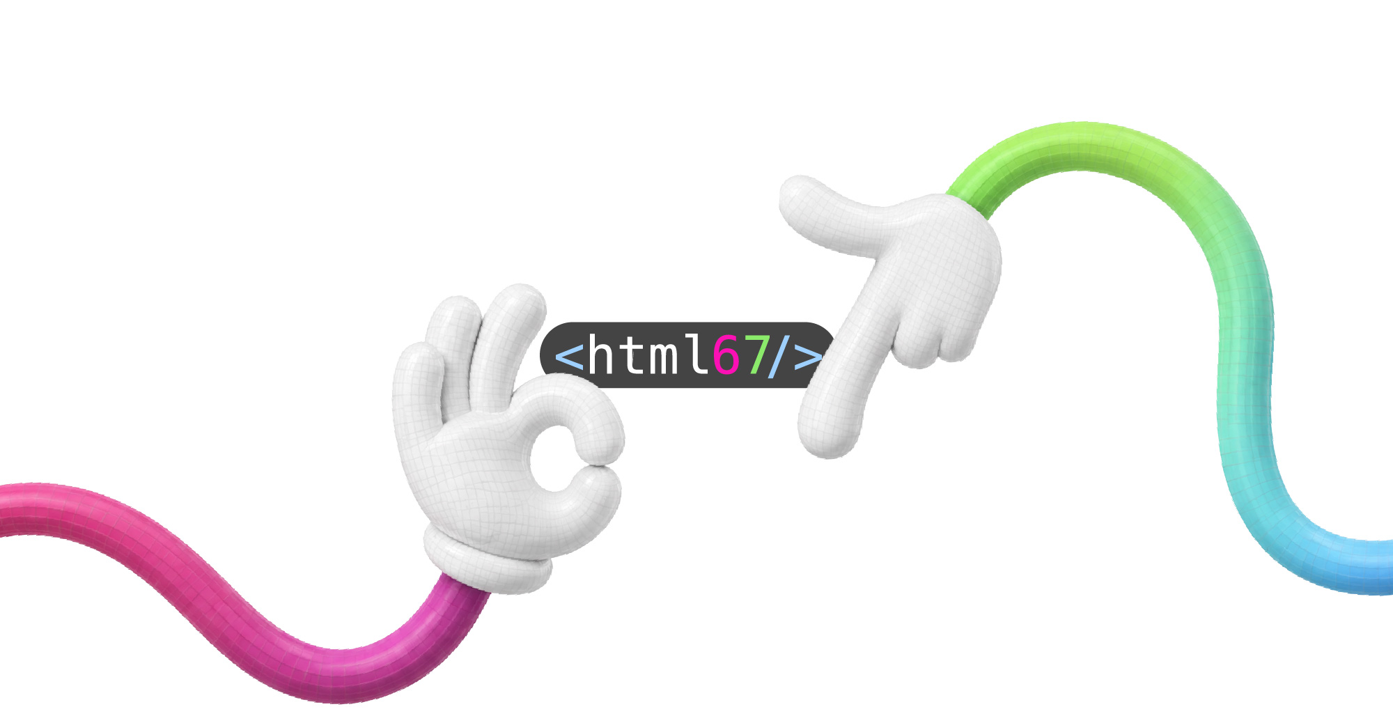 HTML67 - two hands holding the <html67/> logo